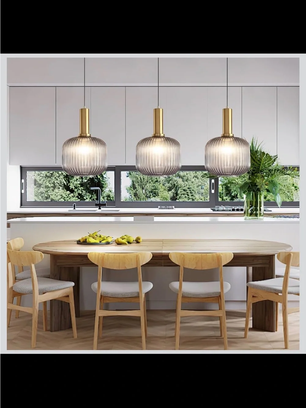Battery Operated Pendant Light, Dimmable Glass Chandelier, Remote - New in Box